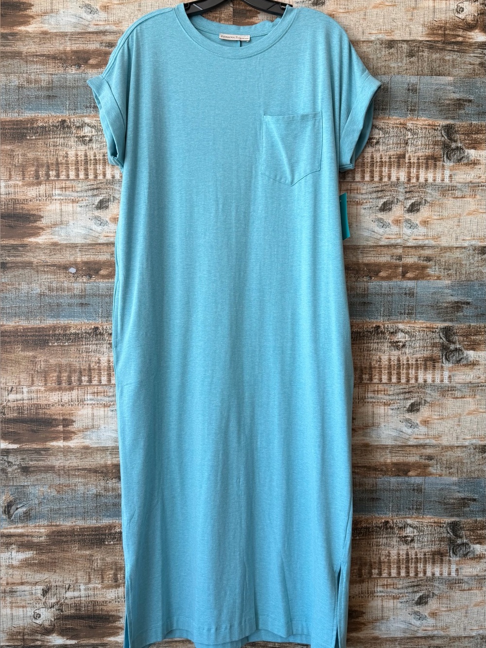Zenana Casual Pocket Tee Dress - Light Turquoise